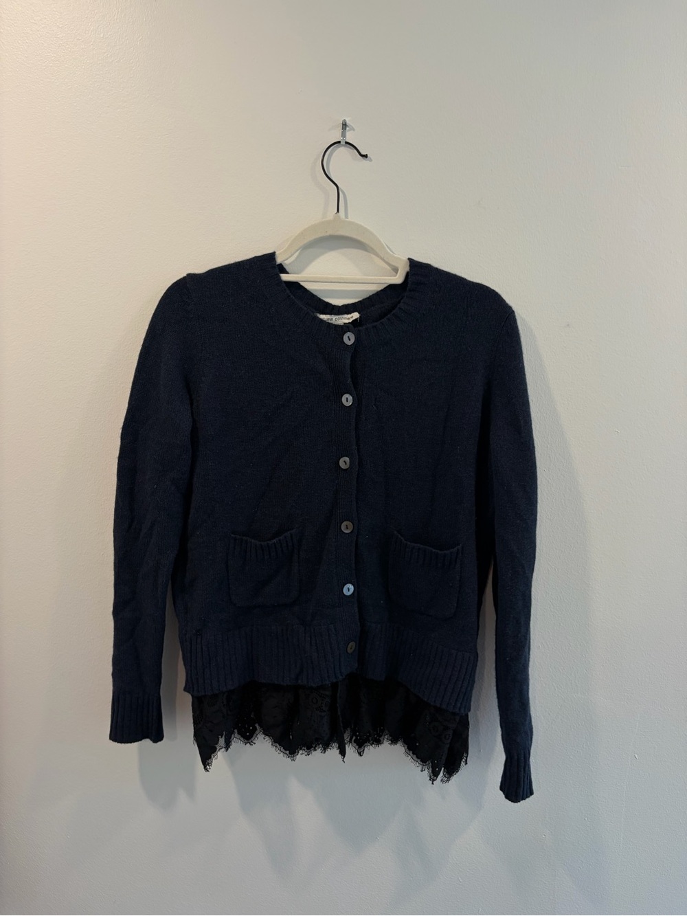 Autumn Cashmere Navy Button-Front Cardigan with Lace Trim
